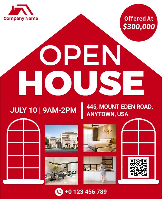 Red House-Shaped Open House Real Estate Flyer Template