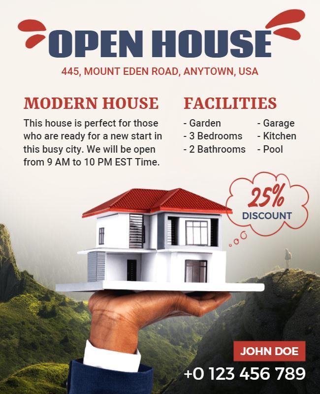 Modern House Open House with Discount Flyer Template