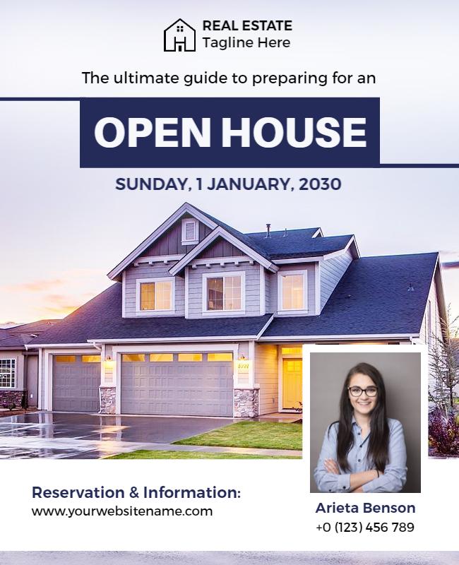 Modern Blue Open House Real Estate Invitation Flyer Template