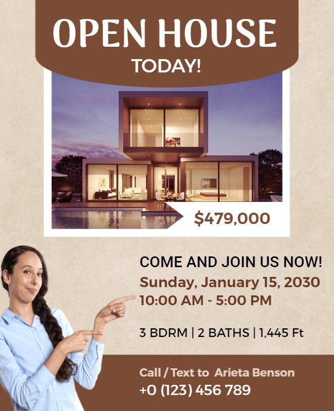 Contemporary Open House Announcement with Home Photos Flyer Template