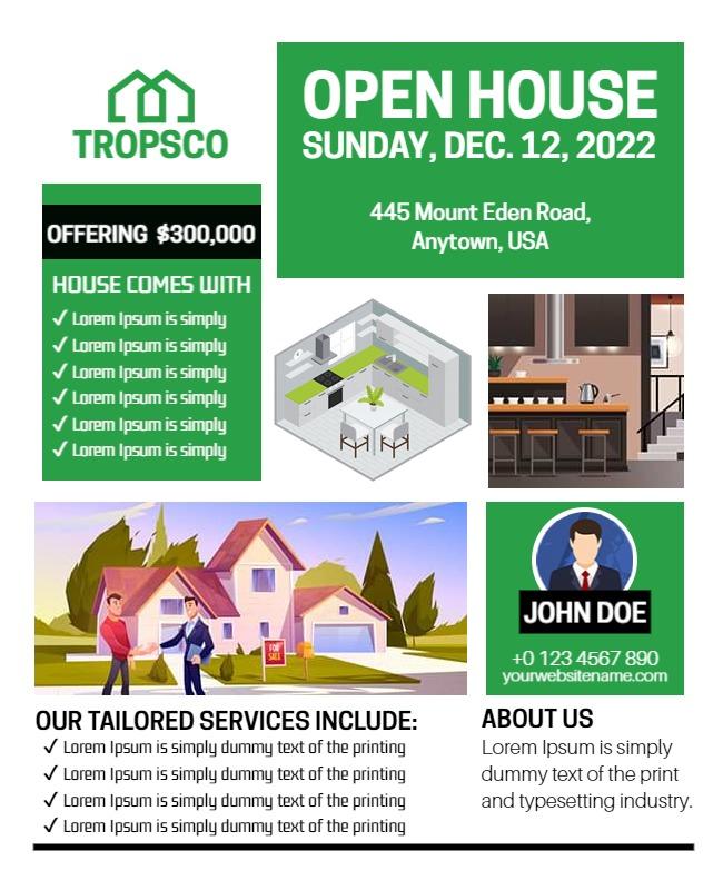 Modern Green Open House Real Estate Flyer Template