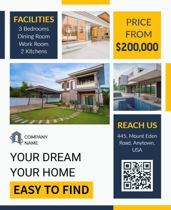 Contemporary Yellow Real Estate Property Listing Flyer Template