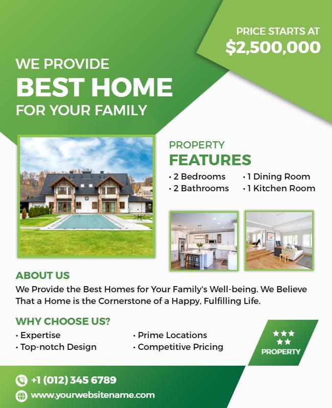 Modern Green Family Home Real Estate Property Flyer Template