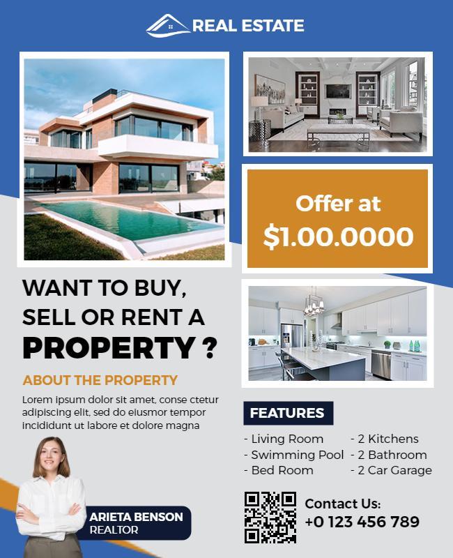 Modern Blue Real Estate Property Listing Flyer Template