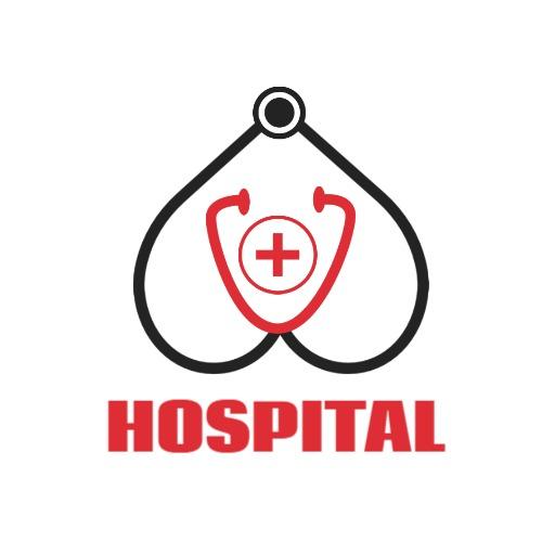 Red and Black Medical Icon Representing Hospital Logo Template