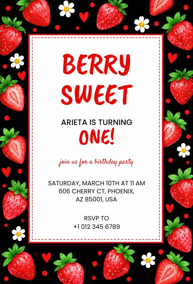 Red and Black Strawberry Birthday Invitation Template