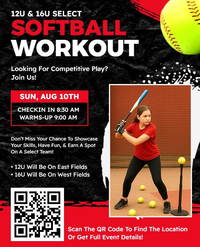 Red and Black Theme Youth Softball Skills Workshop Flyer Template