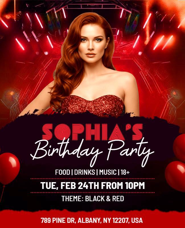 Red and Black Themed Birthday Party Flyer Template
