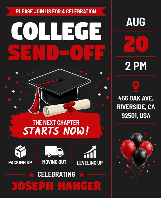 Red and Black Themed College Send-Off Event Flyer Template