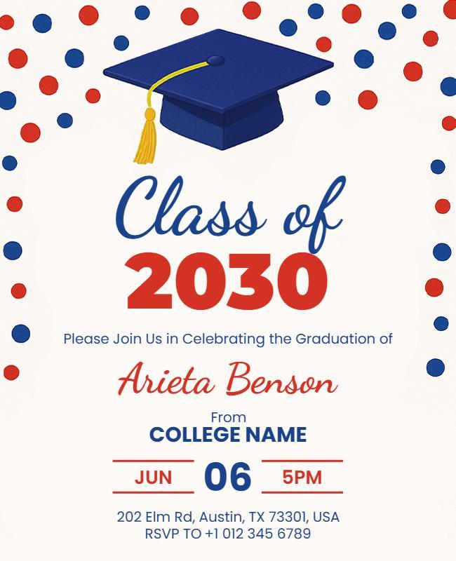 Red and Blue Dots Graduation Ceremony Flyer Template
