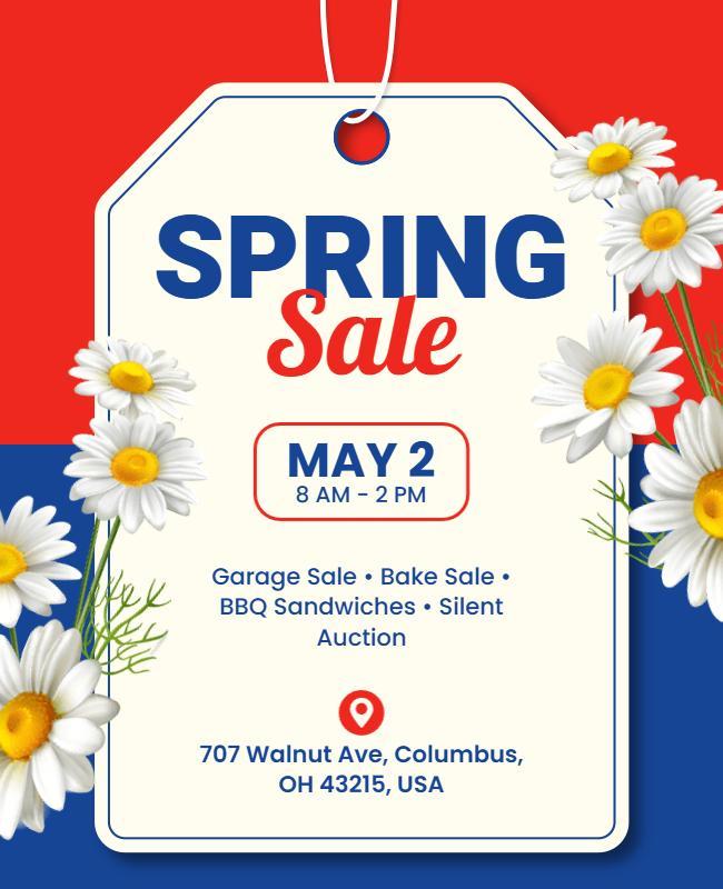 Red and Blue Spring Sale Promotional Flyer Template
