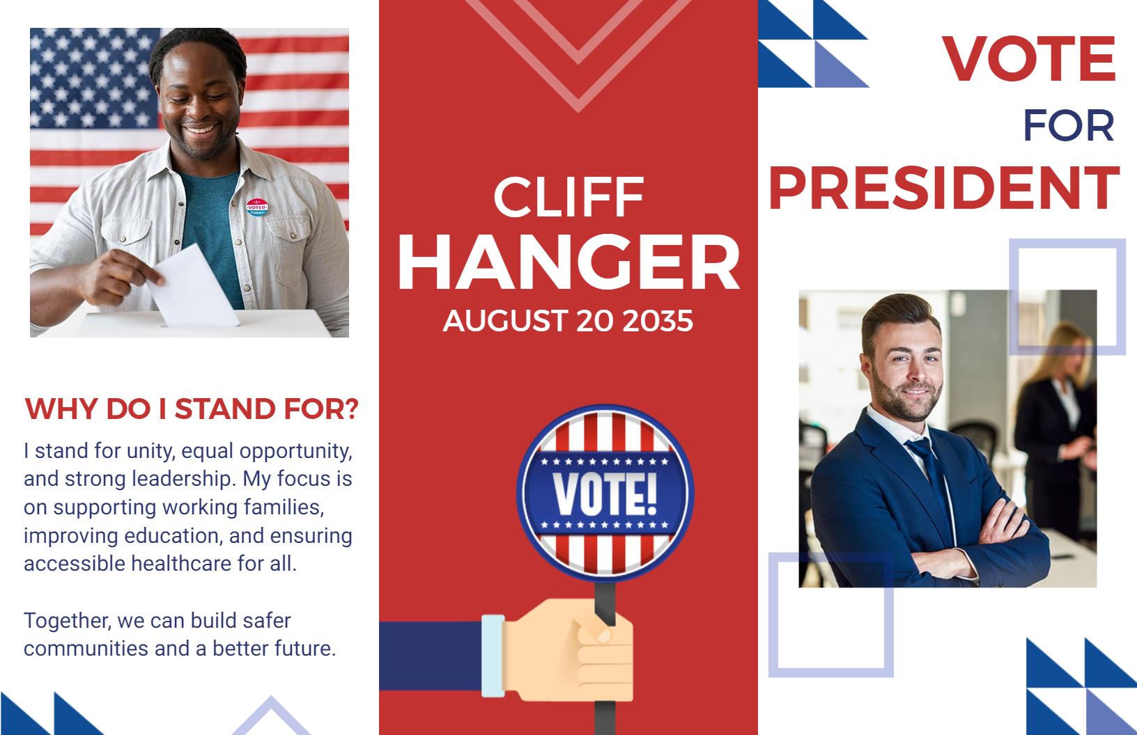 Red and Blue Tri Fold Vote for President Campaign Brochure Template