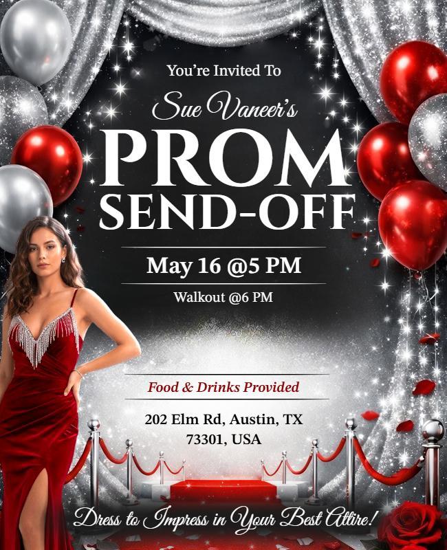 Red and Silver Themed Prom Send-Off Celebration Flyer Template