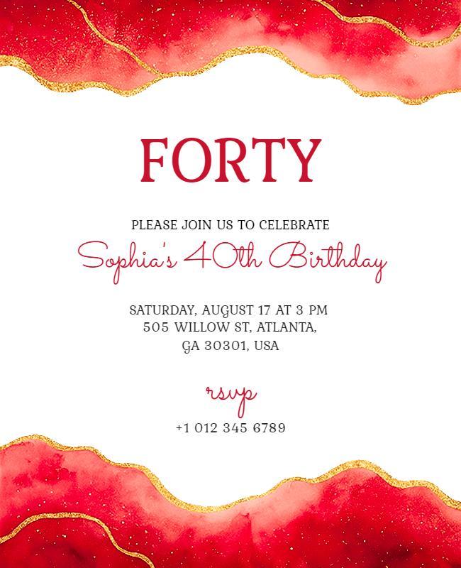 Red and White 40th Birthday Celebration Invitation Flyer Template