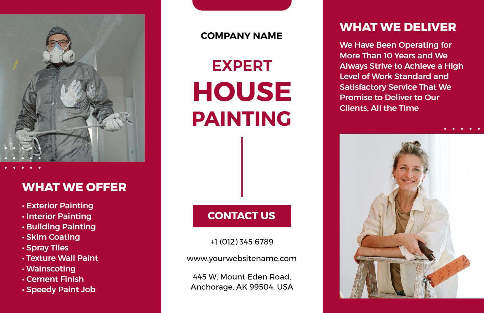 Red and White Expert House Painting Services Brochure Template