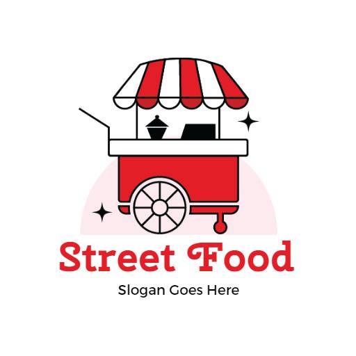 Red and White Food Cart Signifying Street Food Logo Template