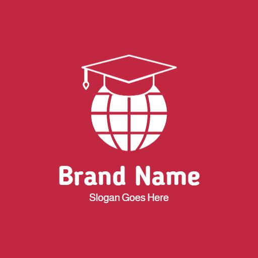 Red and White Globe with Graduation Cap Education Logo Template