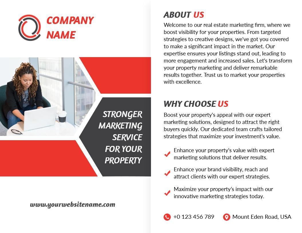 Red and White Real Estate Marketing Solutions Service Brochure Template