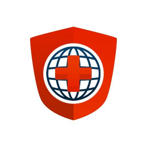 Red and White Shield Design Symbolizing Global Hospital Logo Template