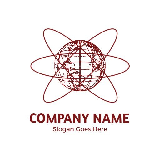 Red Atomic Symbol Encircling the Globe in Universe Logo Template