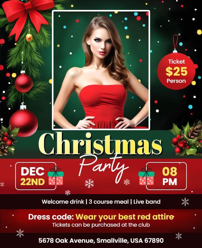 Red Attire Christmas Party Announcement Flyer Template