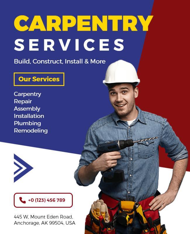 Red Blue and White Carpentry Service Flyer Template