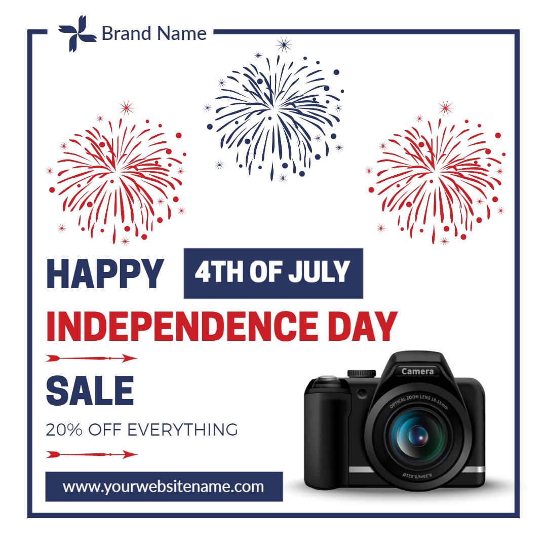 Red, Blue, and White Independence Day Sale with Fireworks Ad Template