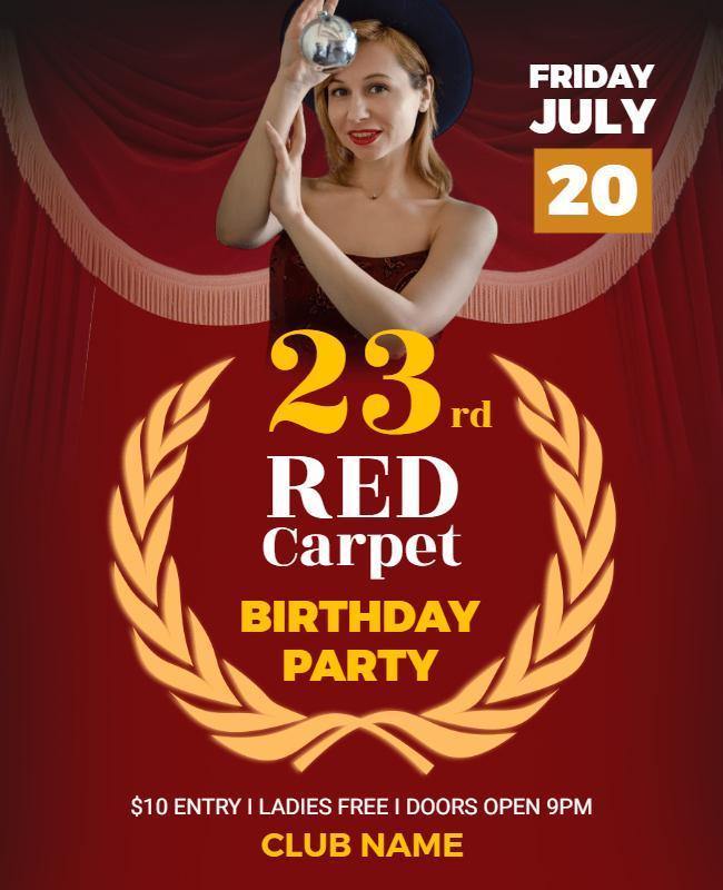 Elegant Red Carpet Themed Birthday Party Flyer Template