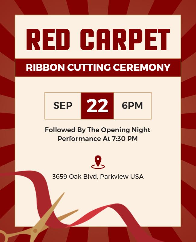 Red Carpet Ribbon Cutting Ceremony Flyer Template