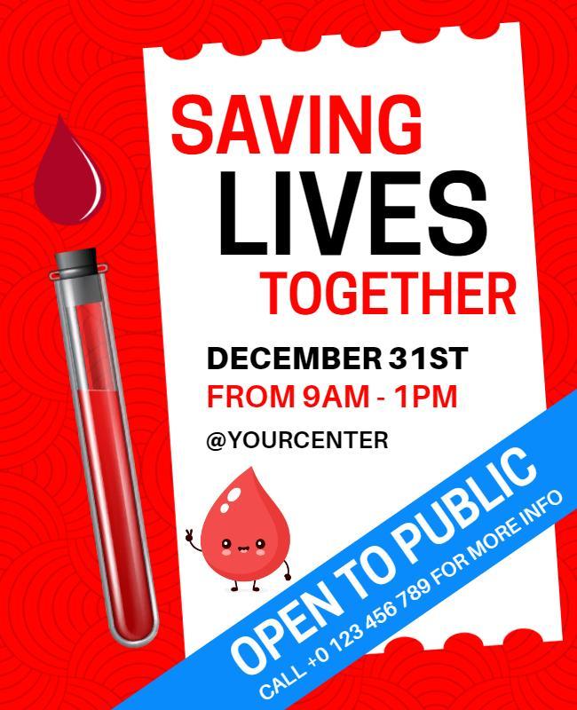 Red Charity Blood Donation Event Promotion Poster Template