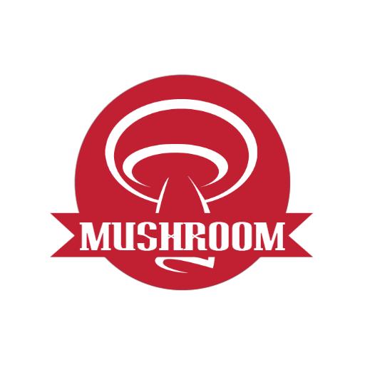Red Circular Design Featuring Fresh Mushroom Icon Logo Template