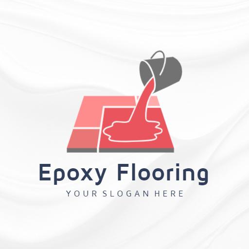 Red Epoxy Floor Installation Process with Paint Bucket Logo Template