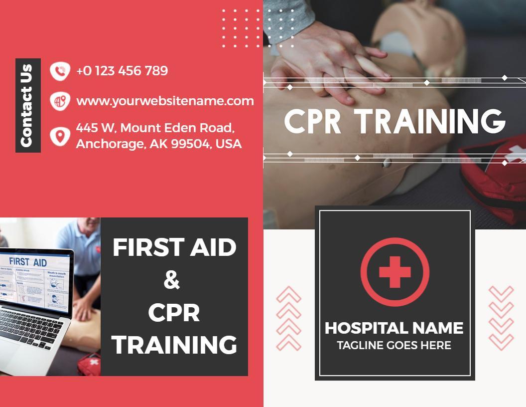 Red First Aid and CPR Training Certification Brochure Template