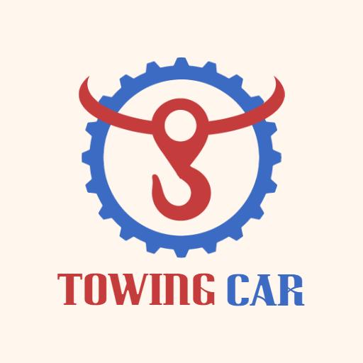 Red Hook and Blue Gear Illustrating Reliable Towing Logo Template