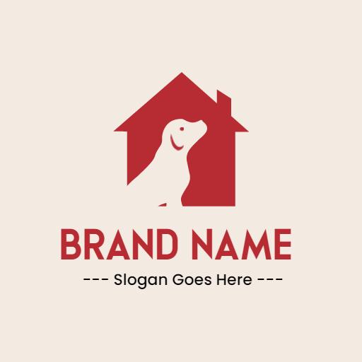 Red House Silhouette with a Friendly Dog Design Logo Template