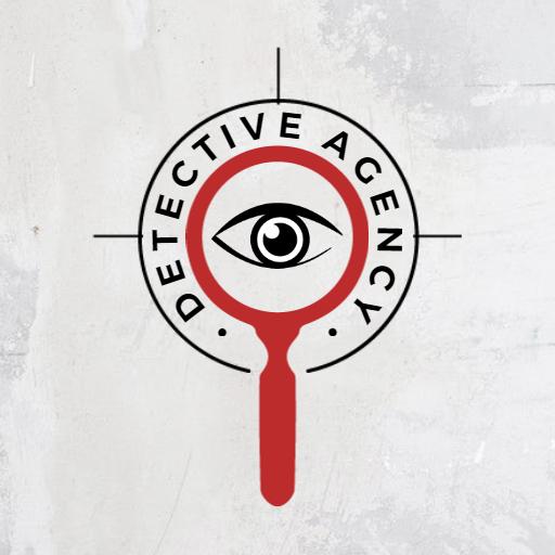 Red Magnifying Glass with Eye Symbolizing Detective Agency Logo Template