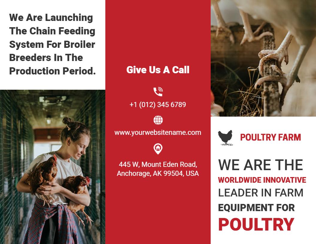 Red Poultry Farm Equipment Distribution Tri Fold Brochure Template