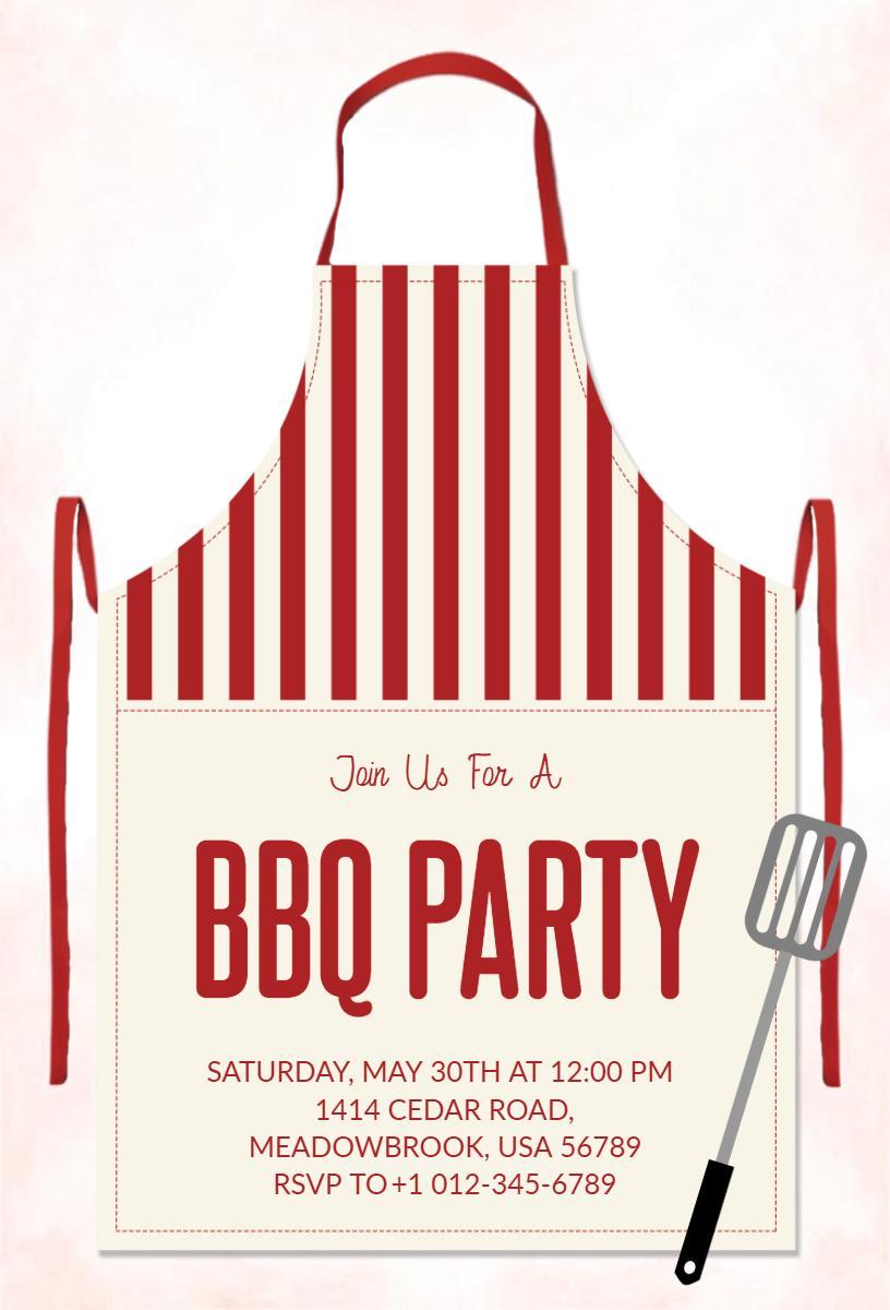 Red Striped Festive BBQ Party Celebration Invitation Template