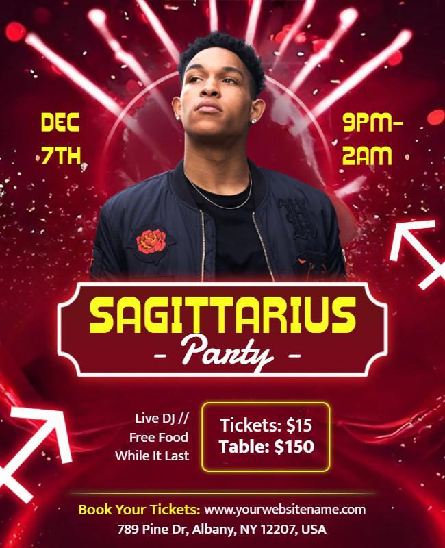 Red Themed Sagittarius Party Flyer Template