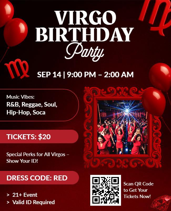 Red Themed Virgo Birthday Party Event Flyer Template