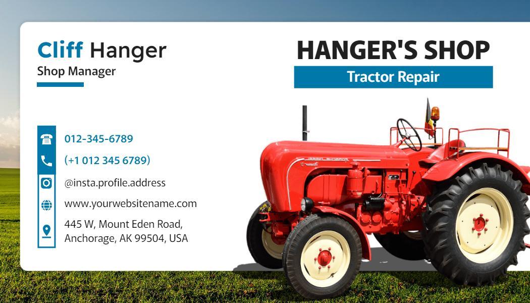 Red Tractor Repair Shop Manager Visiting Card Template