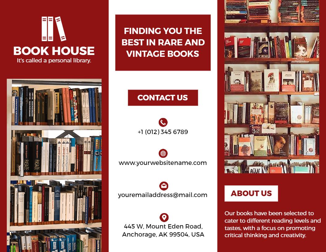 Red Vintage Book Store Collection Education Brochure Template
