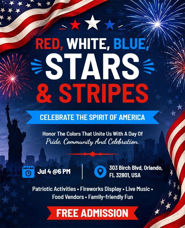 Red White Blue Stars and Stripes Celebration Flyer Template