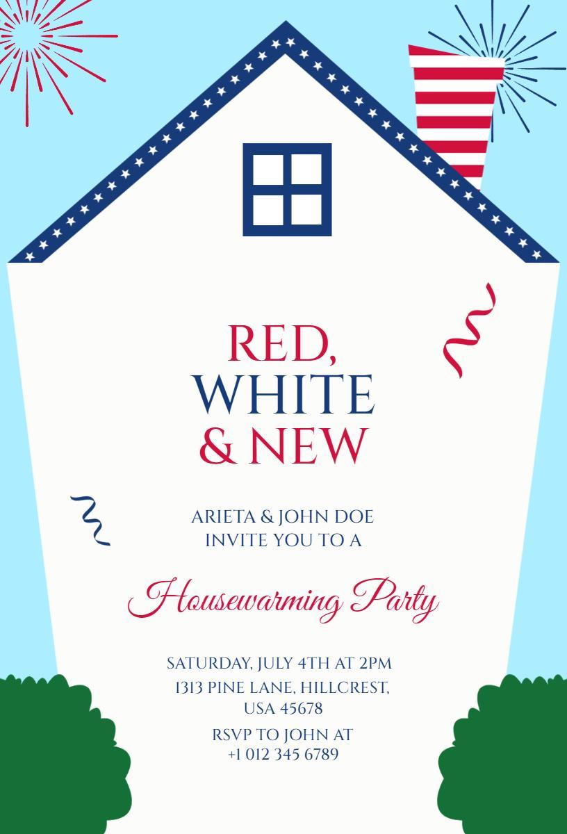 Red White New Housewarming Celebration Invitation Template