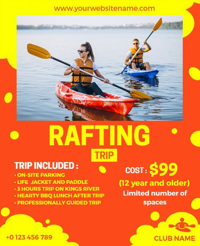 Reddish Orange Rafting Trip Travel Flyer Template