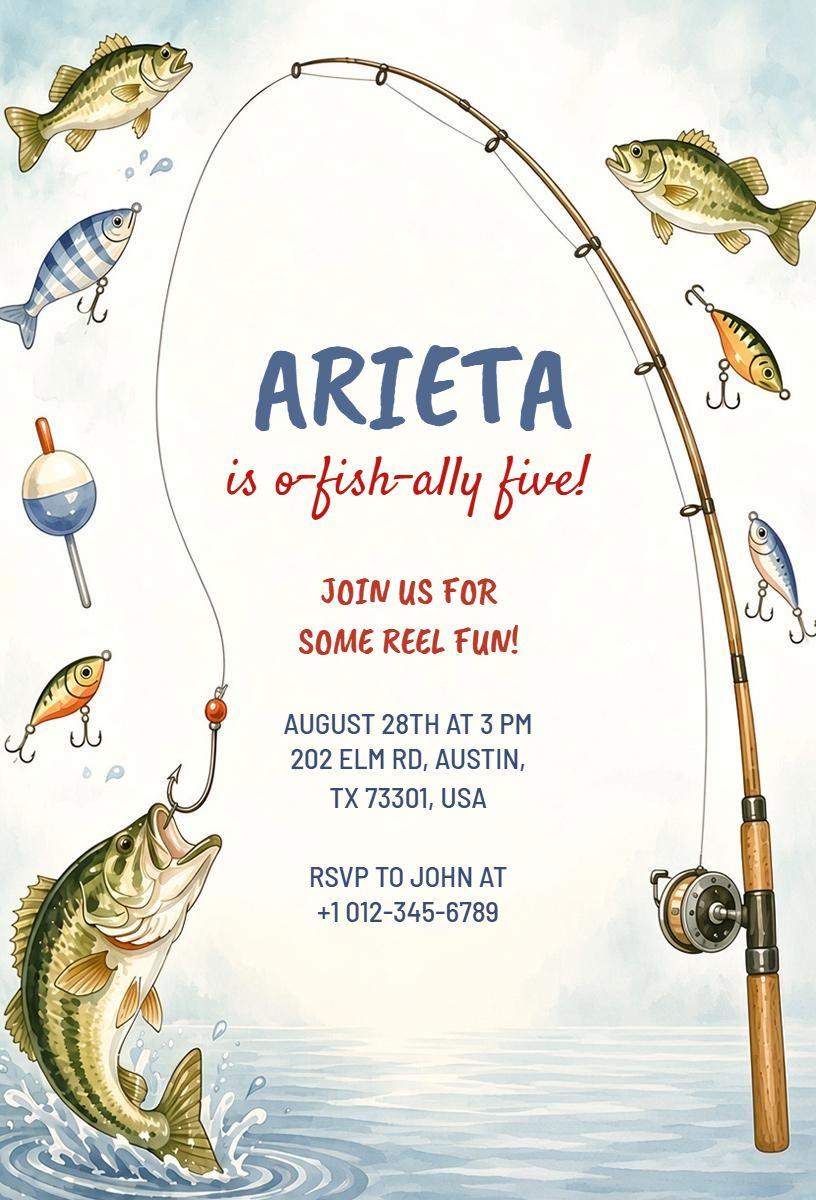 Reel Fun Fishing Themed Birthday Celebration Invitation Template