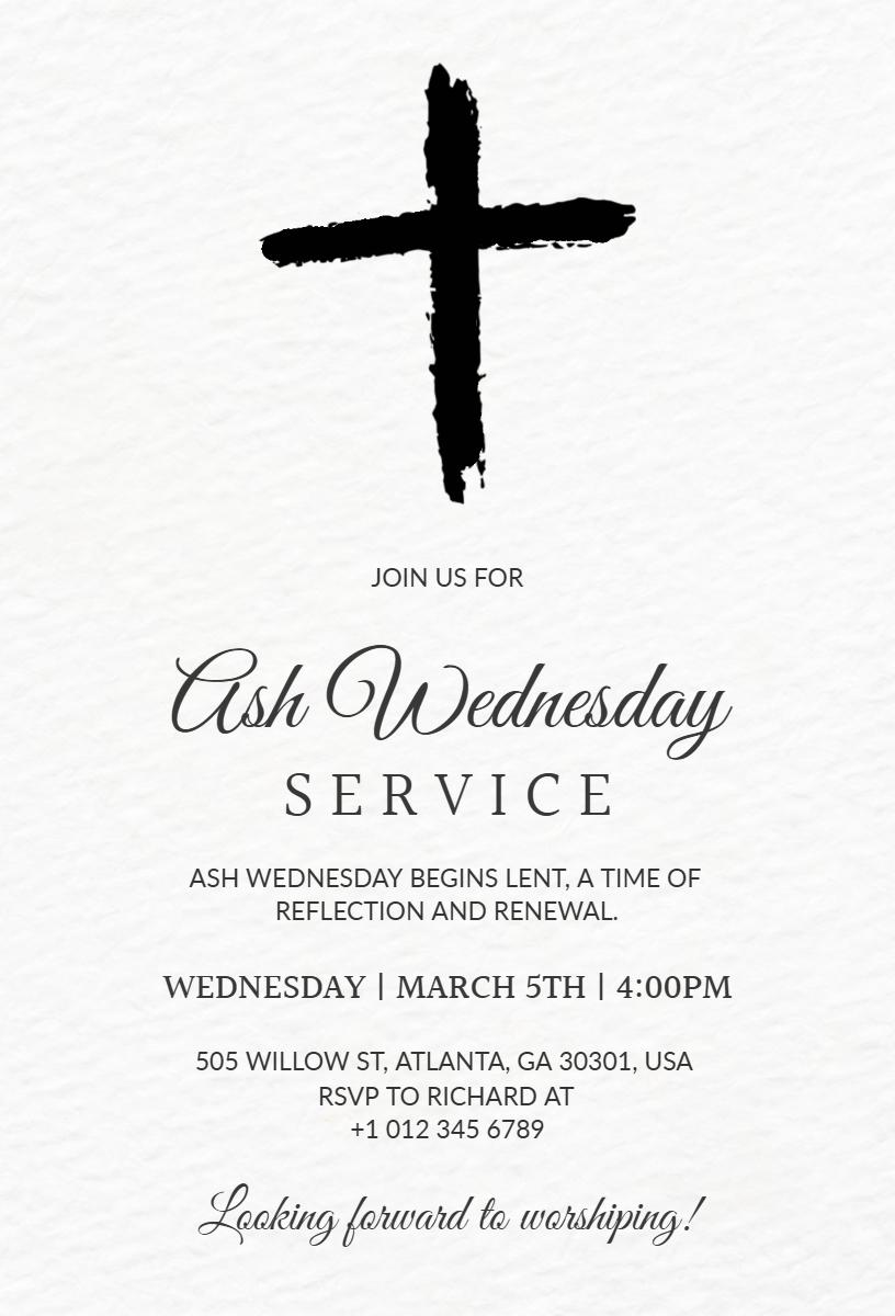 Reflective Ash Wednesday Church Service Invitation Template