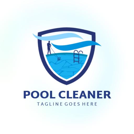 Refreshing Blue Shield Design Highlighting Pool Cleaner Services Logo Template