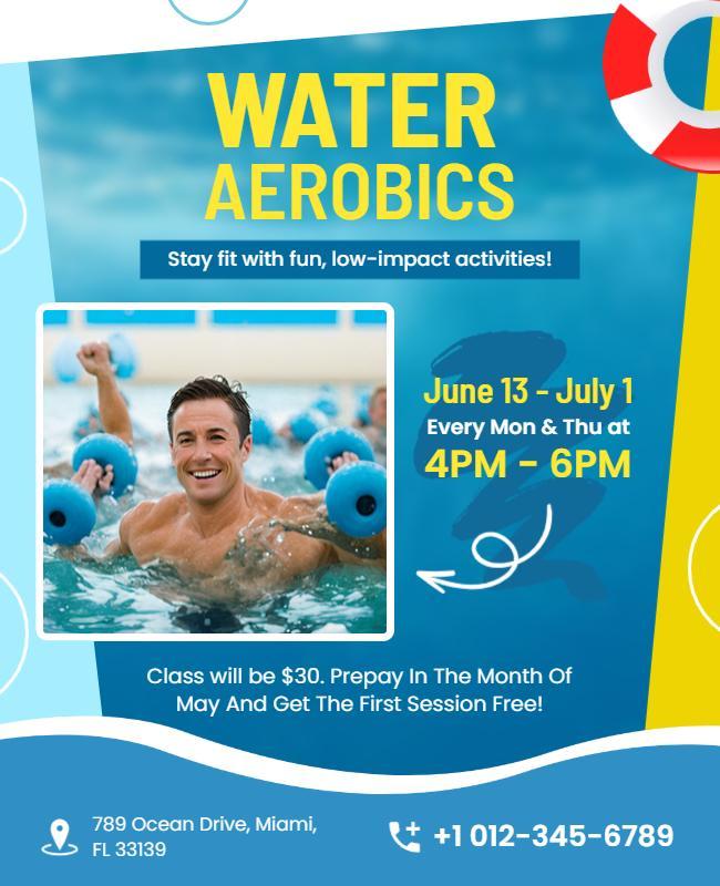 Refreshing Blue Water Aerobics Fitness Class Poster Template