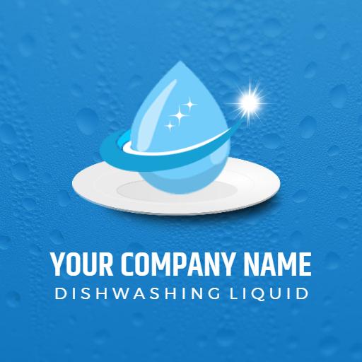 Refreshing Blue Water Drop with Dishwashing Liquid Logo Template